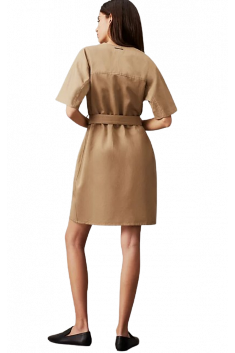 CALVIN KLEIN - COTTON LINEN BELTED SHIRT DRESS DUNE