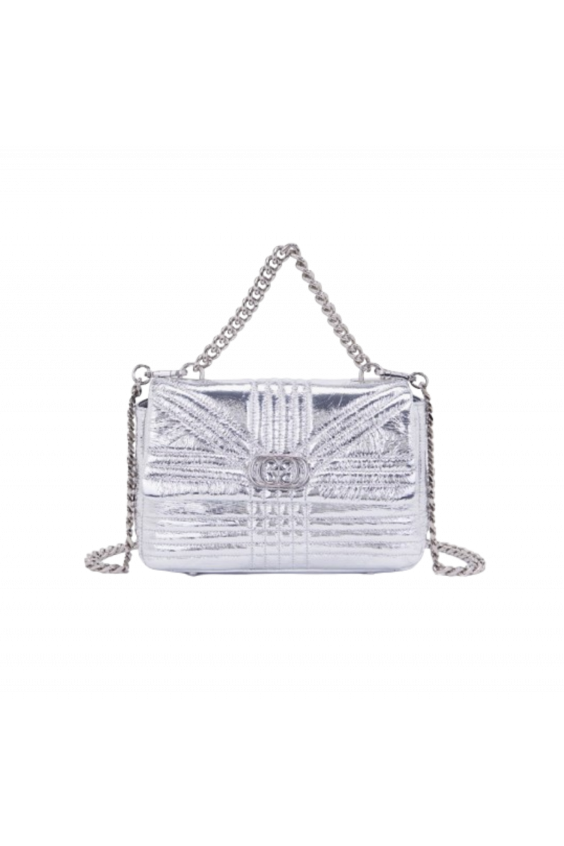 LA CARRIE BORSA A MANO SHINY SILVER MED.HAND BAG LAMINATED LEATHER