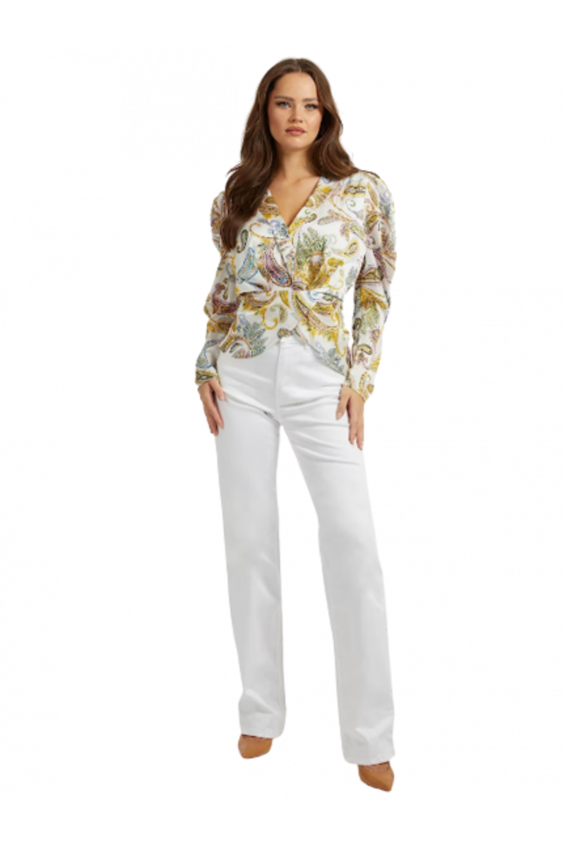 GUESS LS LORENZA TOP BLOUSE WHITE