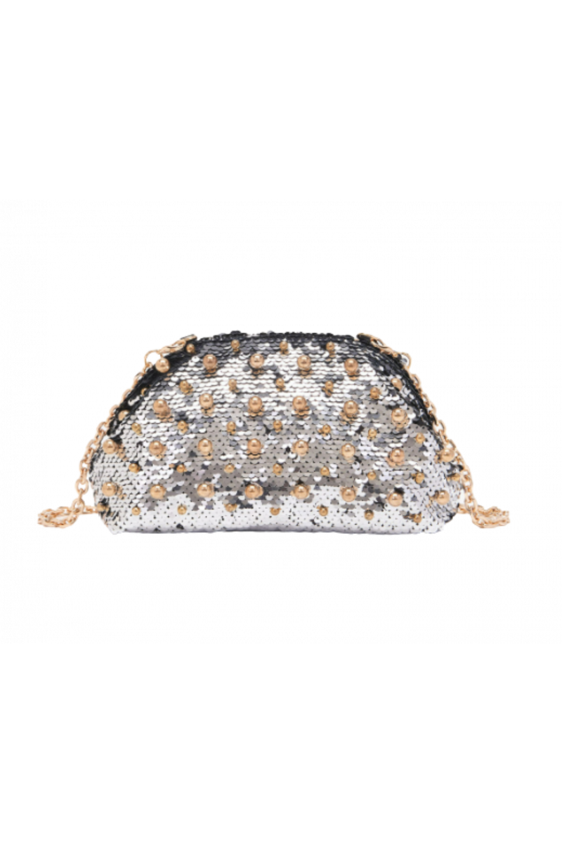 LA CARRIE NIGHT PAYETTE CLUTCH SYNTHETIC PEWTER STRASS
