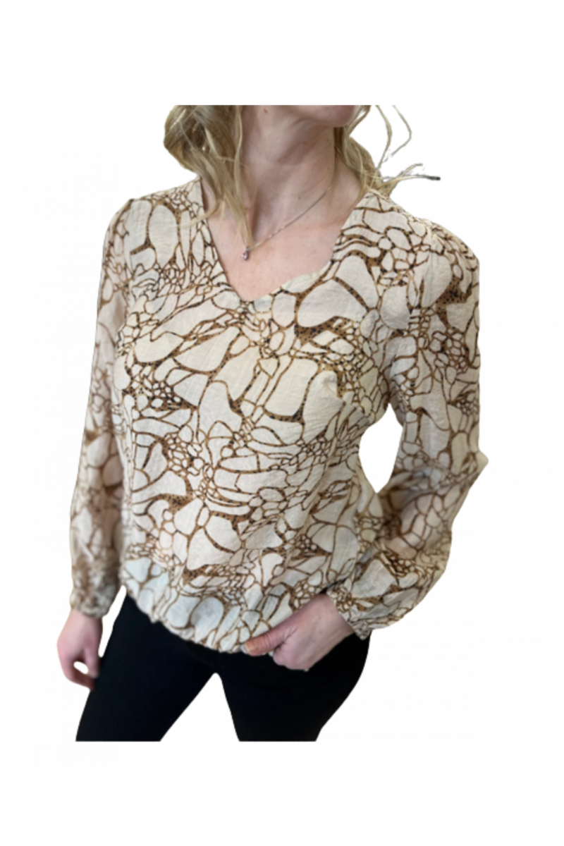 FRANSA BLOUSE LONG SLEEVE, FRLUC BL, 20612134_ANIMALBEIGE