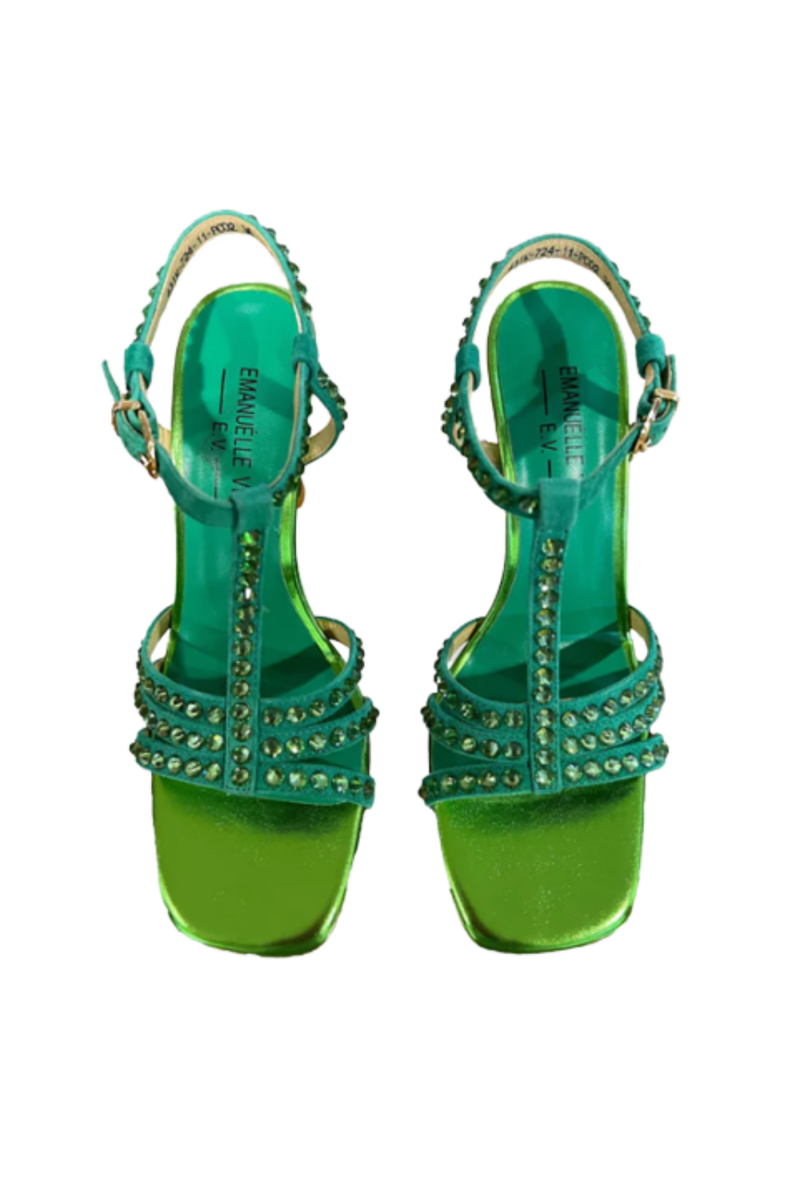 EMANUELLE VEE SANDALO MIGNON STRASS A CALDO-T.90 CAMOSCIO GREEN