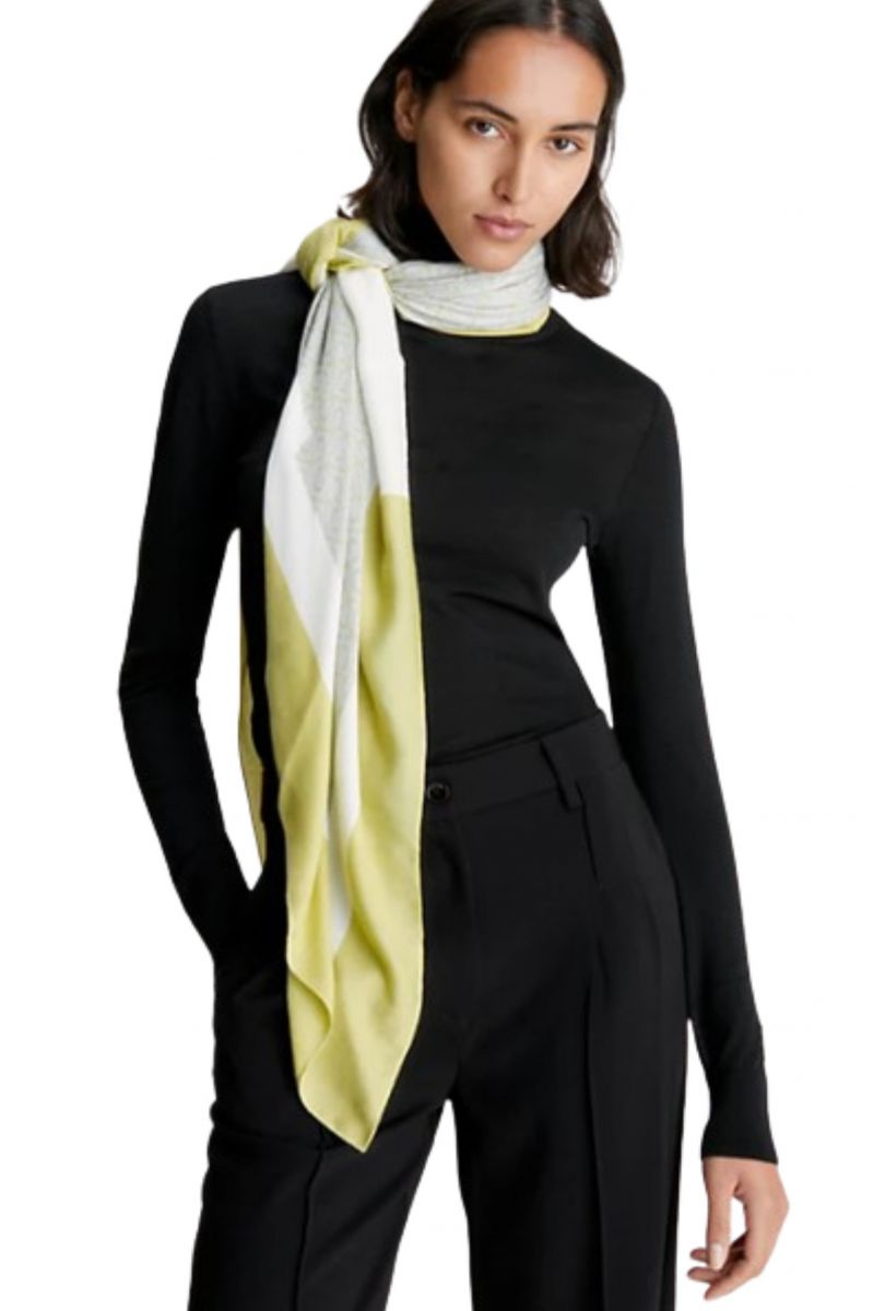 CALVIN KLEIN LOGO SCARF 130X130 - CK YELLOW/GREY_LAF