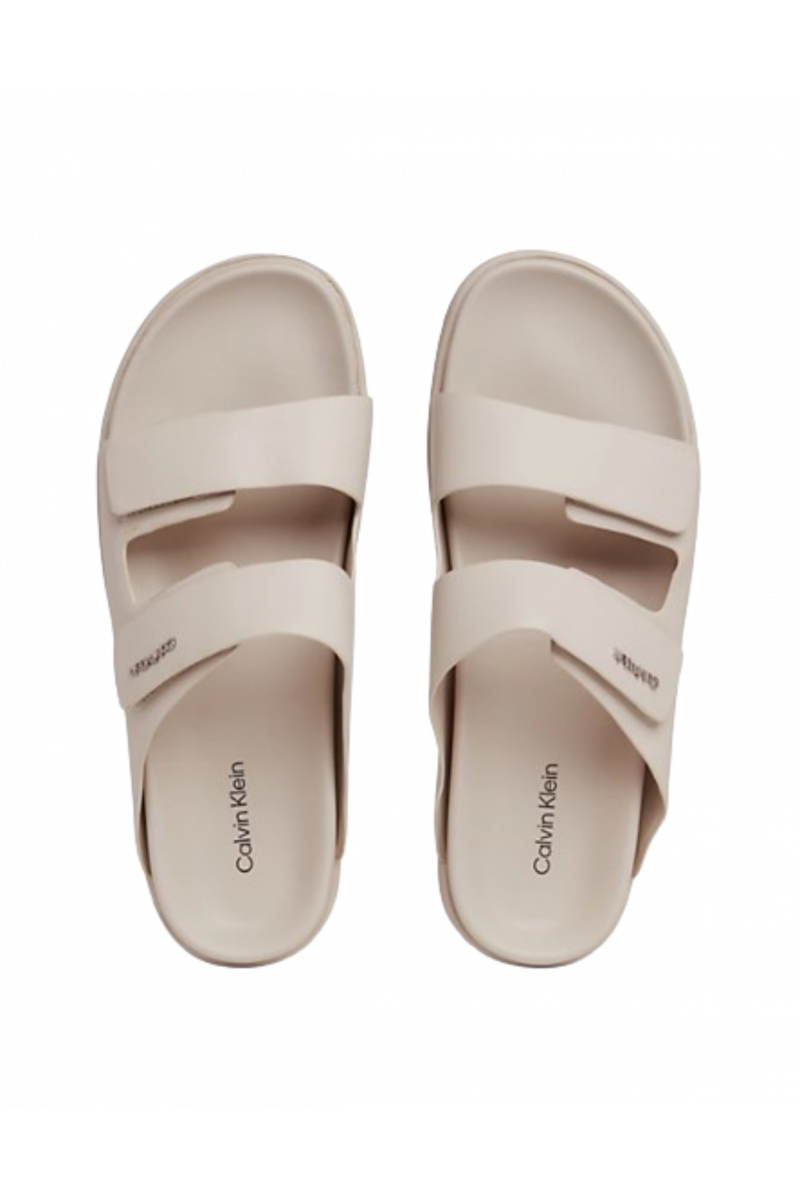 CALVIN KLEIN - FLAT ADJ SLIDE CALVIN MTL LTH STONY BEIGE