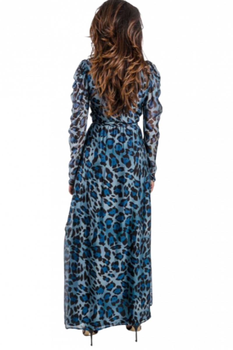 LIU JO BLACK CF2C41 ABITO LUNGO CHIFFON LEOPARD BLUE