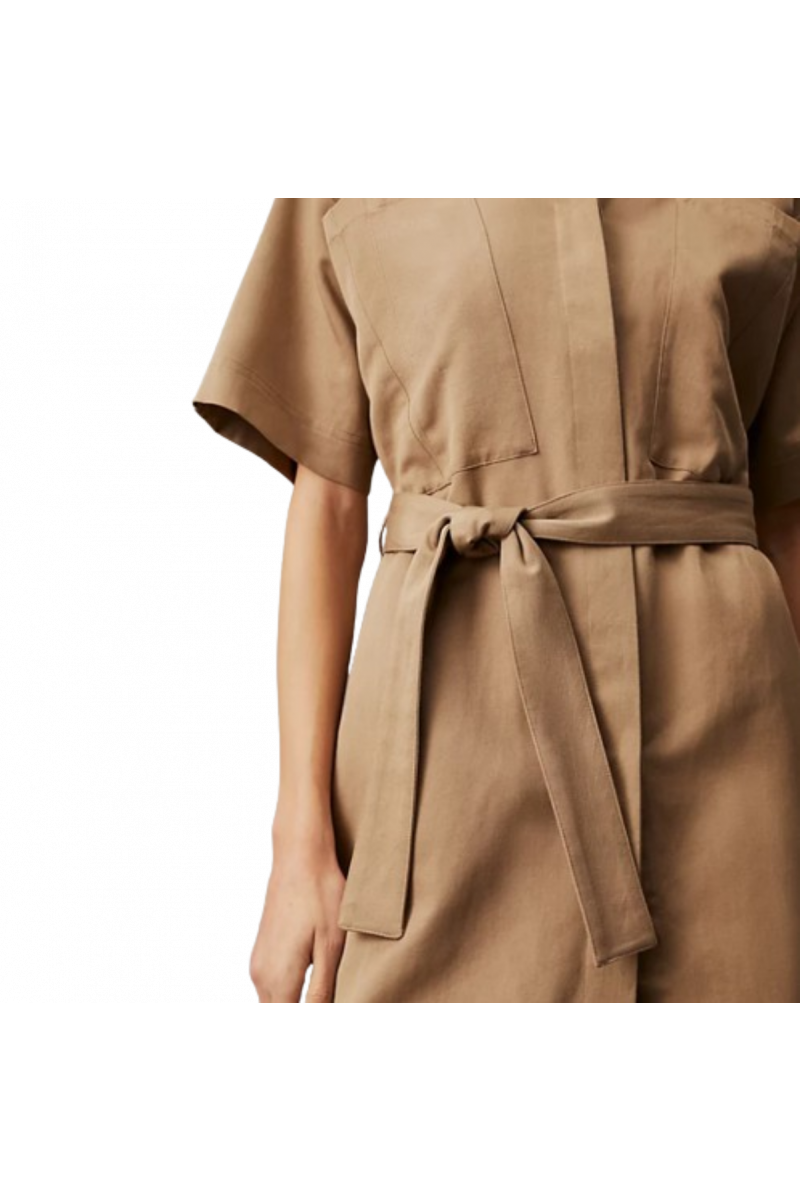 CALVIN KLEIN - COTTON LINEN BELTED SHIRT DRESS DUNE