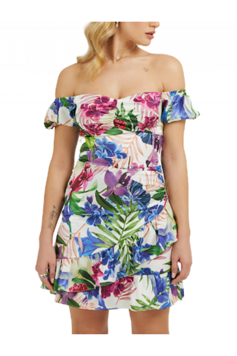 GUESS SS ALVA MINI DRESS FLORAL/ECRU