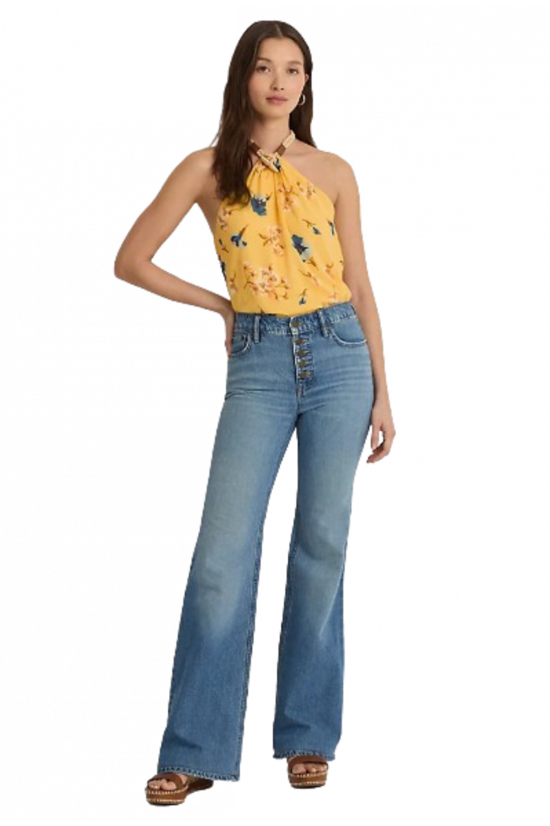 RALPH LAUREN POLY CRINKLE GGT 58 TOP FLORAL YELLOW