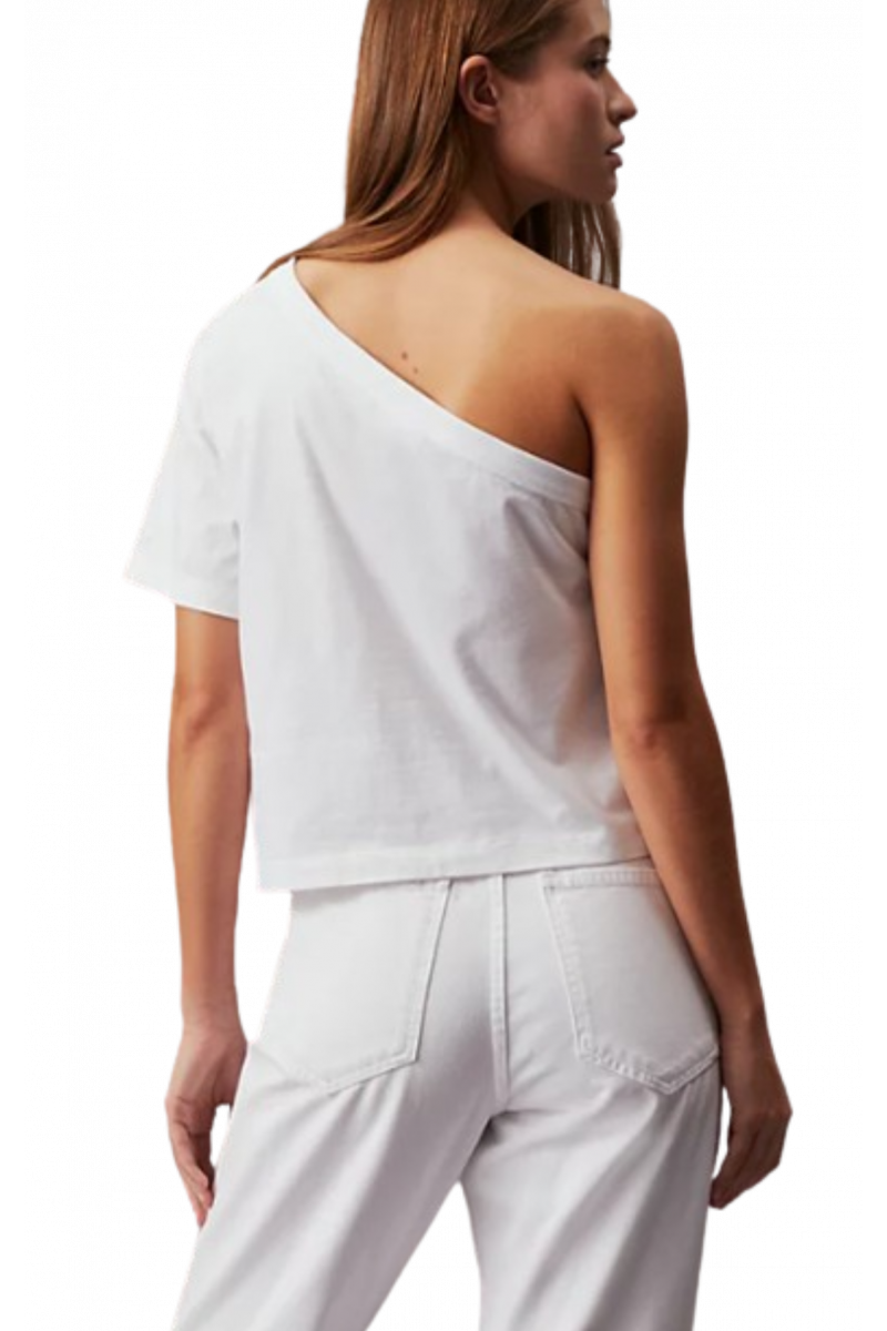 CALVIN KLEIN SMOOTH COTTON ONE SHOULDER TOP - WHITE_YAF