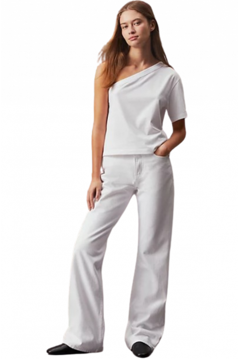 CALVIN KLEIN SMOOTH COTTON ONE SHOULDER TOP - WHITE_YAF