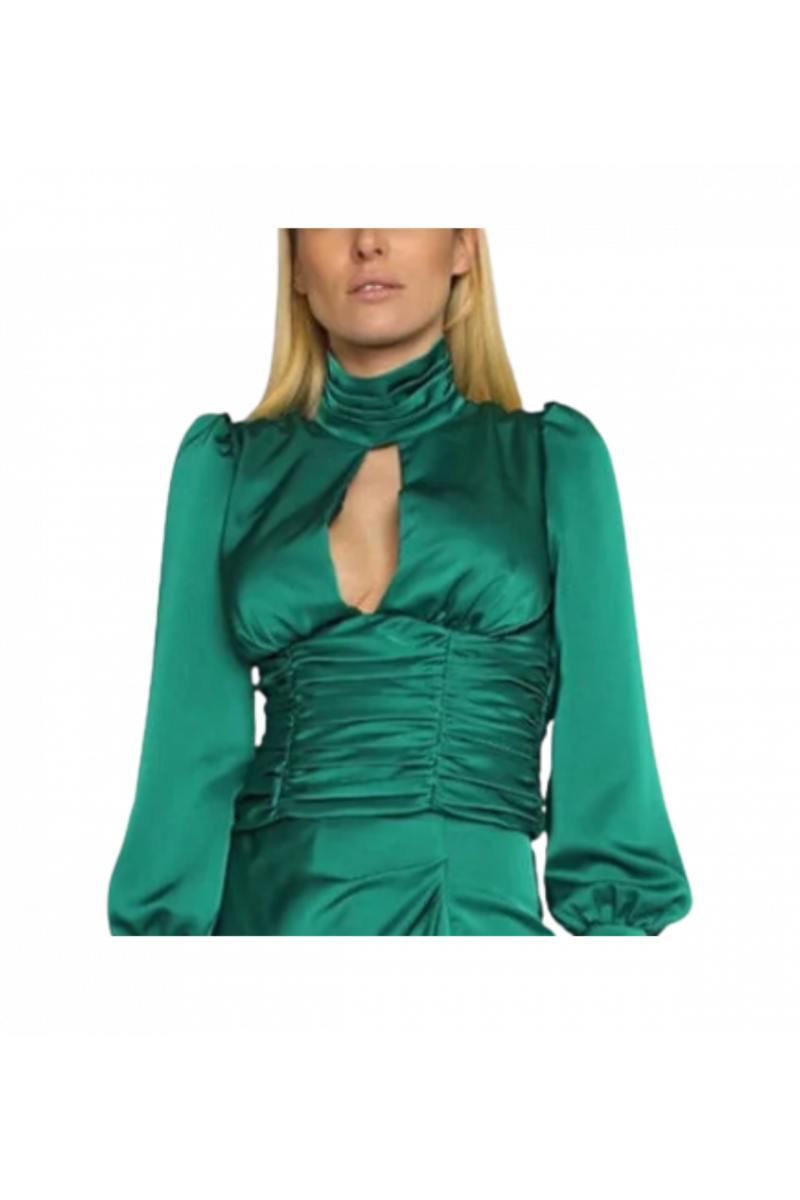 TASSOS MITROPOULOS SATIN DRAPE LOUPETTO BLOUSE