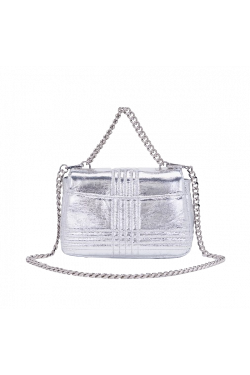 LA CARRIE BORSA A MANO SHINY SILVER MED.HAND BAG LAMINATED LEATHER