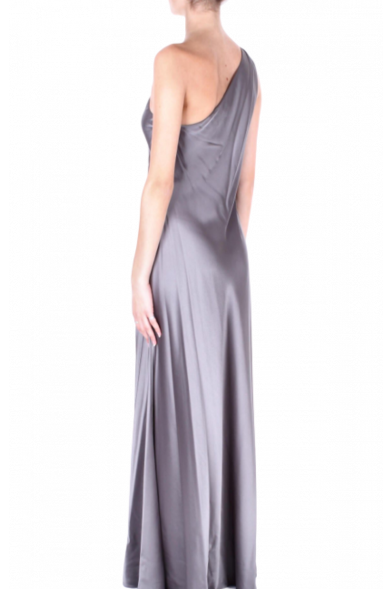 RALPH LAUREN DRESS SATIN CHARMEUSE ONE-SHOULDER GOWN GREY