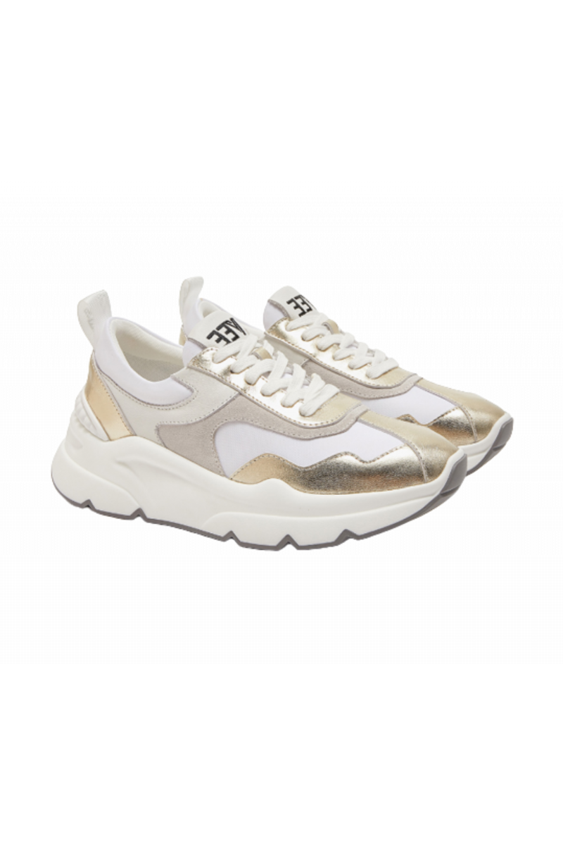 EMANUELLE VEE SNEAKER ALLACCIATA NAPPA METAL COMBI GOLD/WHITE