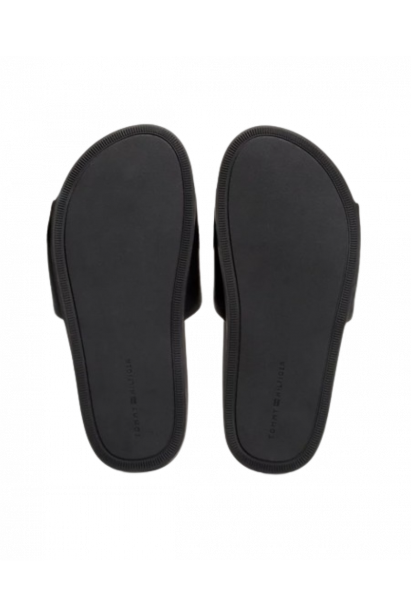 TOMMY HILFIGER HARDWARE LEATHER FLAT SANDAL - TH BLACK_BDS