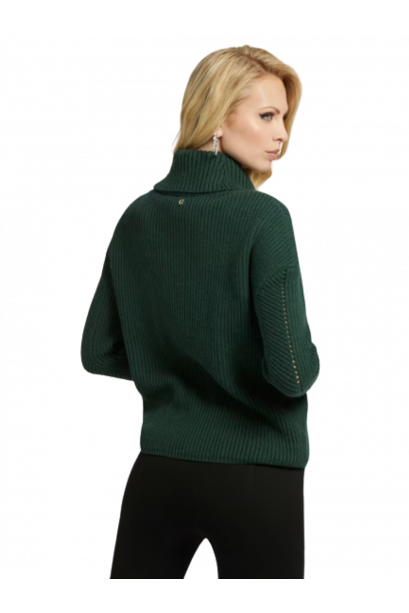GUESS LS DAWNA CABLE TURTLENECK SWTR OIL GREEN