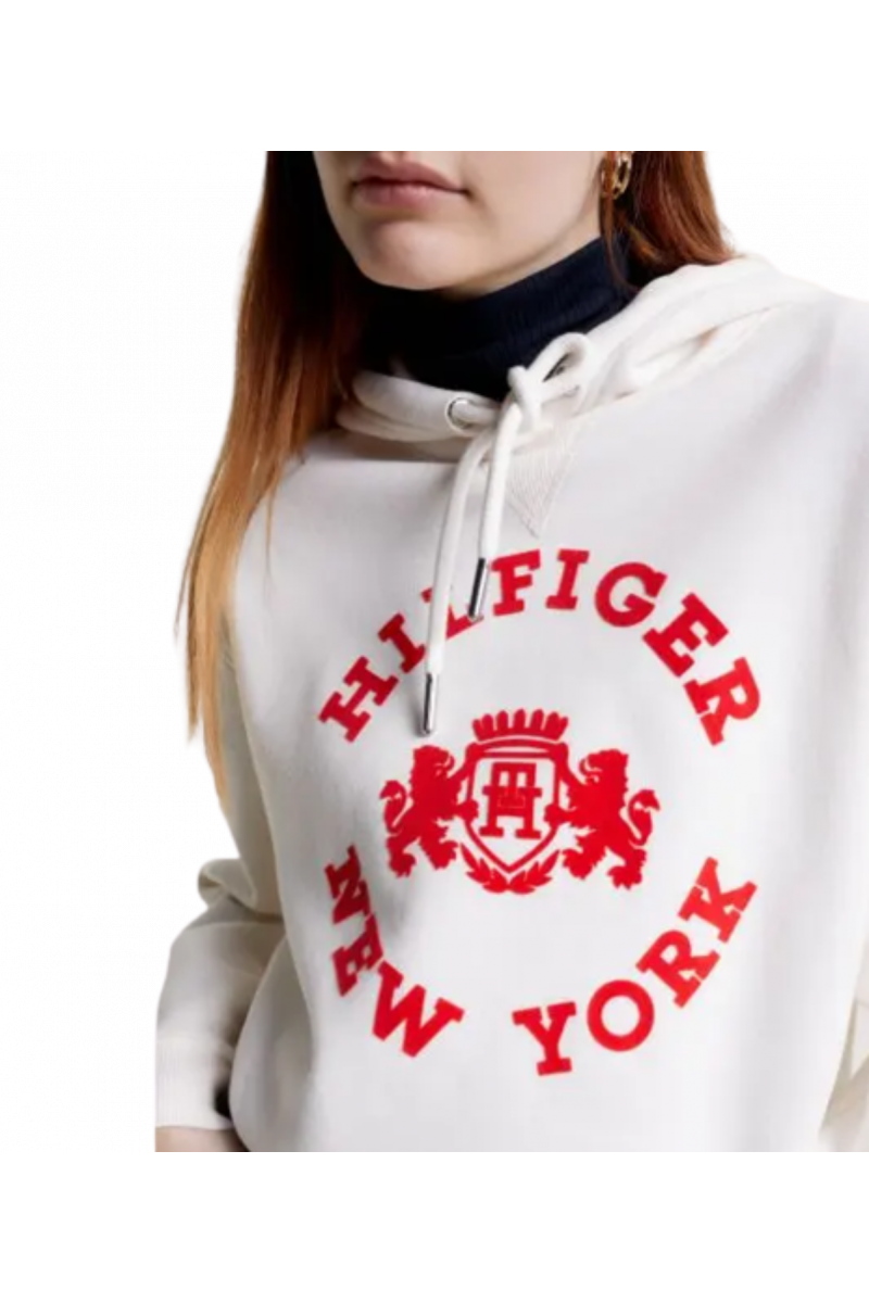 TOMMY HILFIGER - REG VARSITY FLOCK HOODIE ANCIENT WHITE