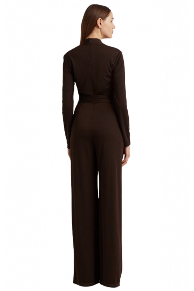 RALPH LAUREN STR MATTE JERSEY JUMSUIT BROWN