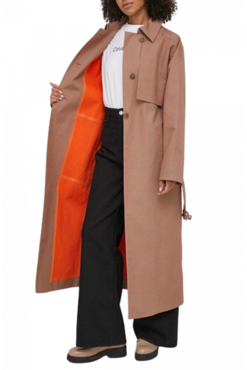 CALVIN KLEIN BONDED COTTON TRENCH COAT - TAUPE - 0JG