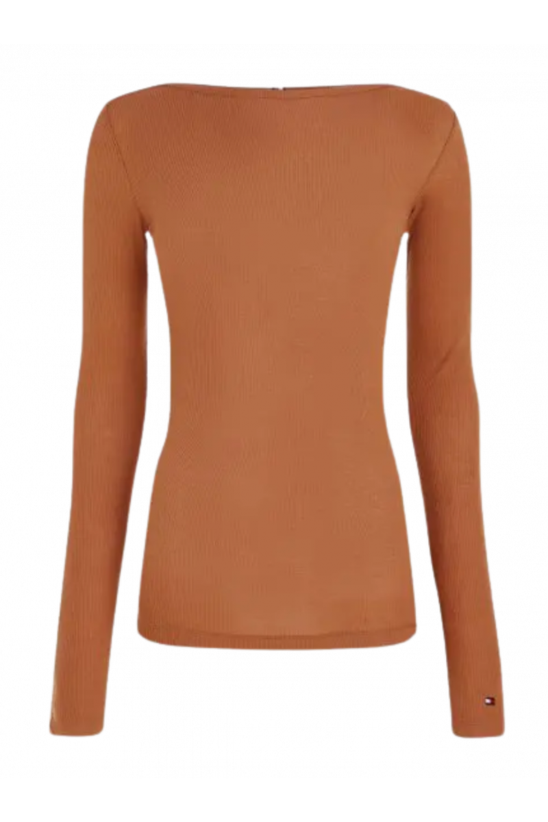 TOMMY HILFIGER - SLIM SOFT TENCEL BOAT-NK TOP LS NATURAL COGNAC