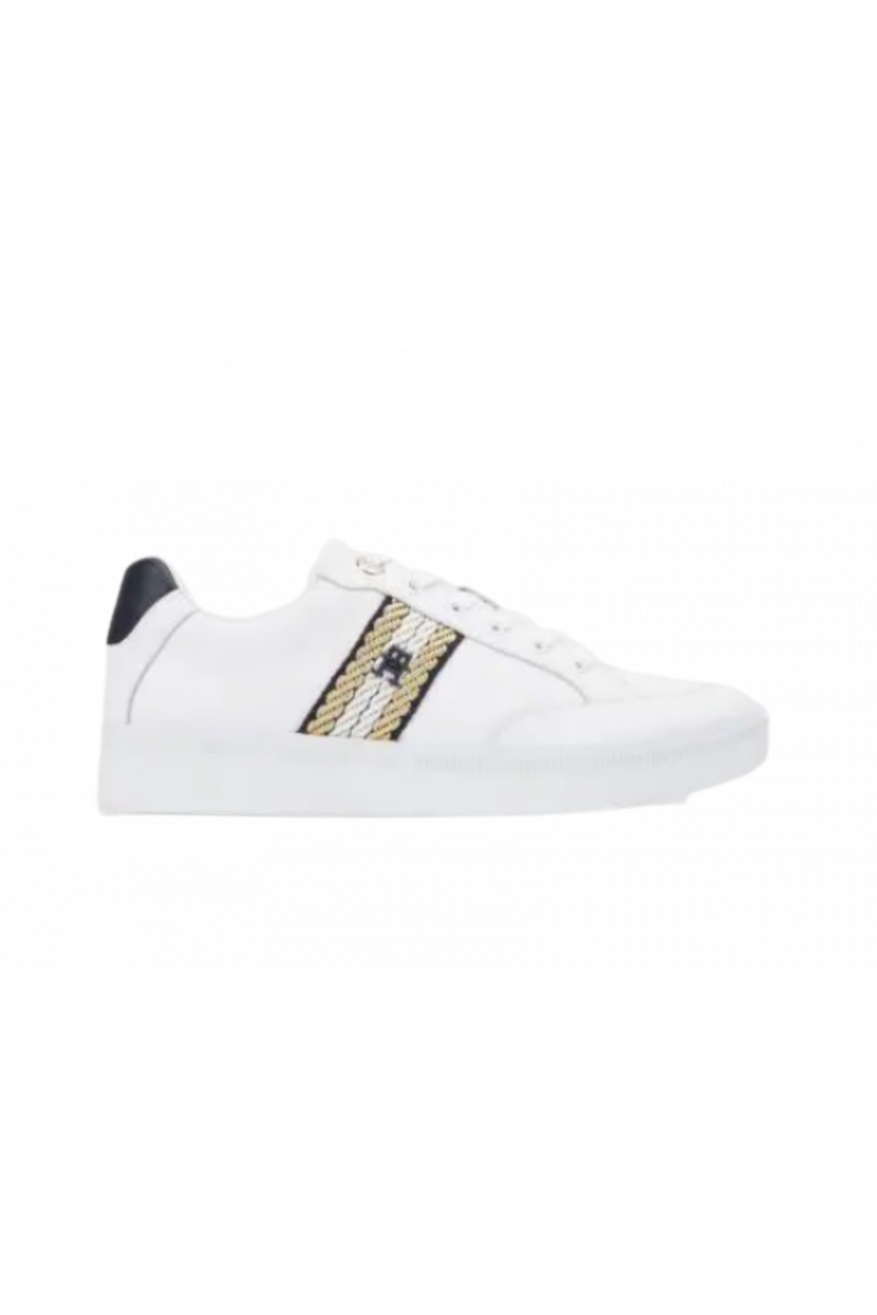 TOMMY HILFIGER COURT SNEAKER WITH WEBBING - WHITE YBS