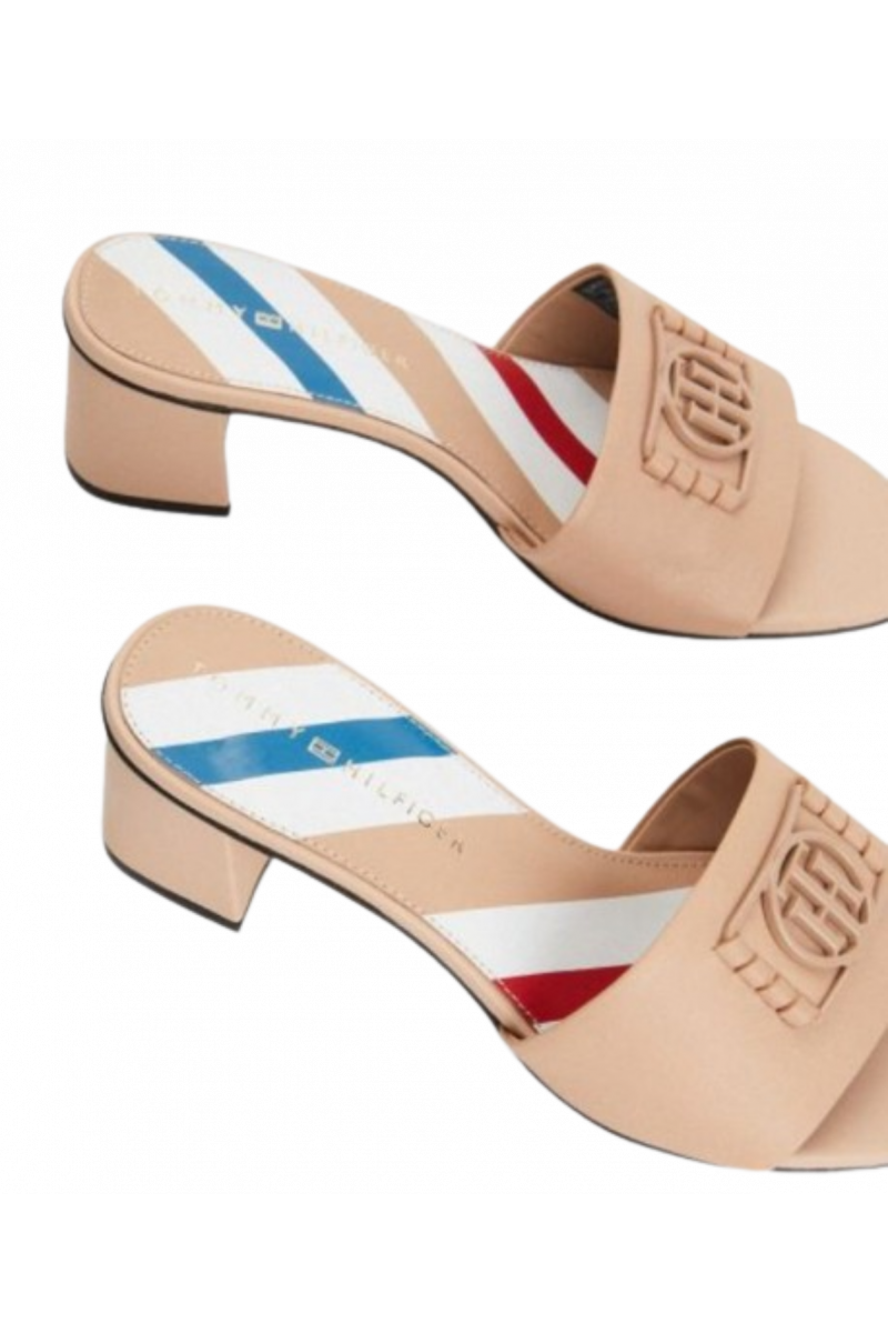 TOMMY HILFIGER LEATHER BRANDING JEEL SANDAL TAUPE