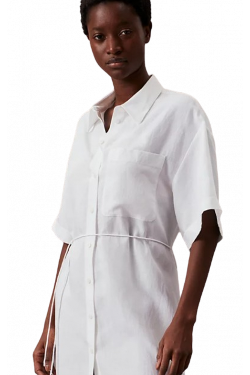 CALVIN KLEIN - LINEN BLEND RELAXED SHIRT DRESS WHITE