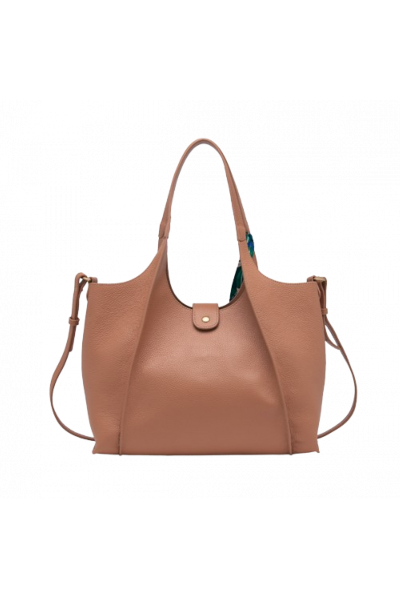 LA CARRIE - DRILLED LOGO SHOULDER BIG SHOPPER TUMBLED LEATHER CUOIO
