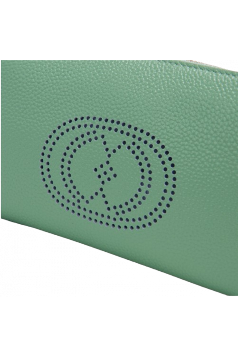 LA CARRIE - DRILLED LOGO DOUBLE WALLET/BAG TUMBLED LLEATHER PISTACCHIO