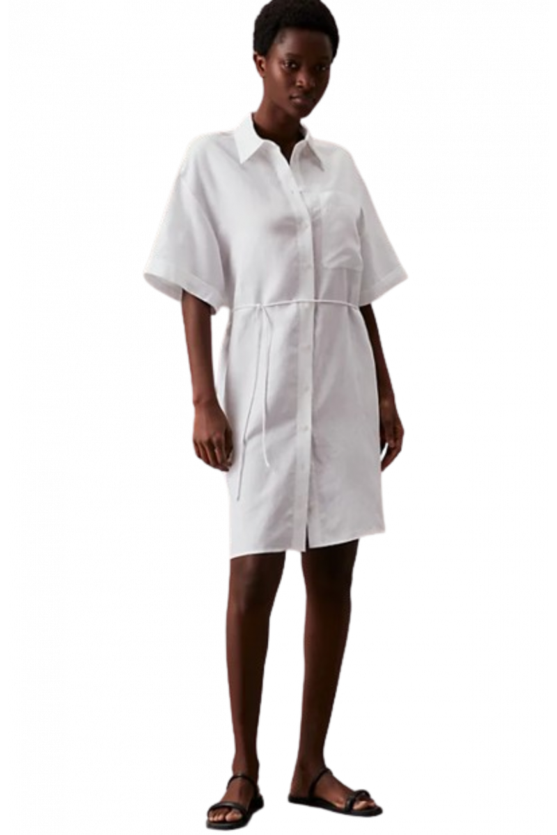 CALVIN KLEIN - LINEN BLEND RELAXED SHIRT DRESS WHITE