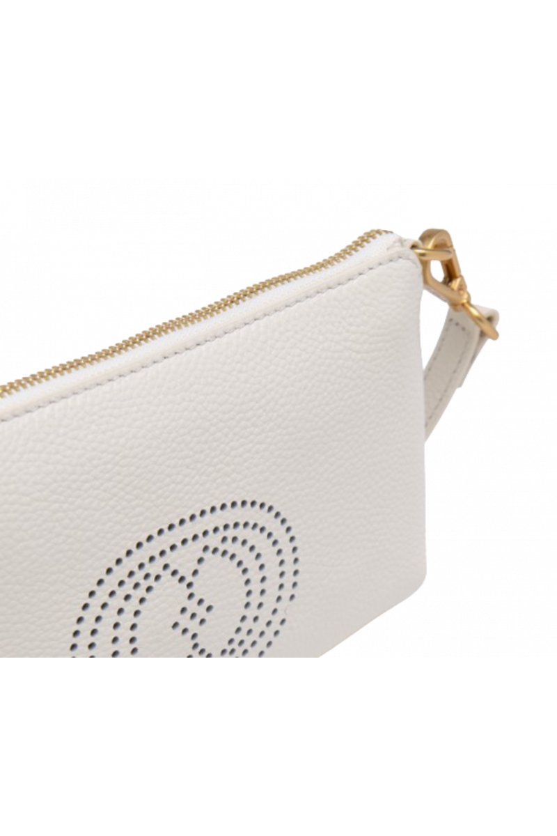 LA CARRIE - DRILLED LOGO DOUBLE WALLET/BAG TUMBLED LLEATHER CREAM