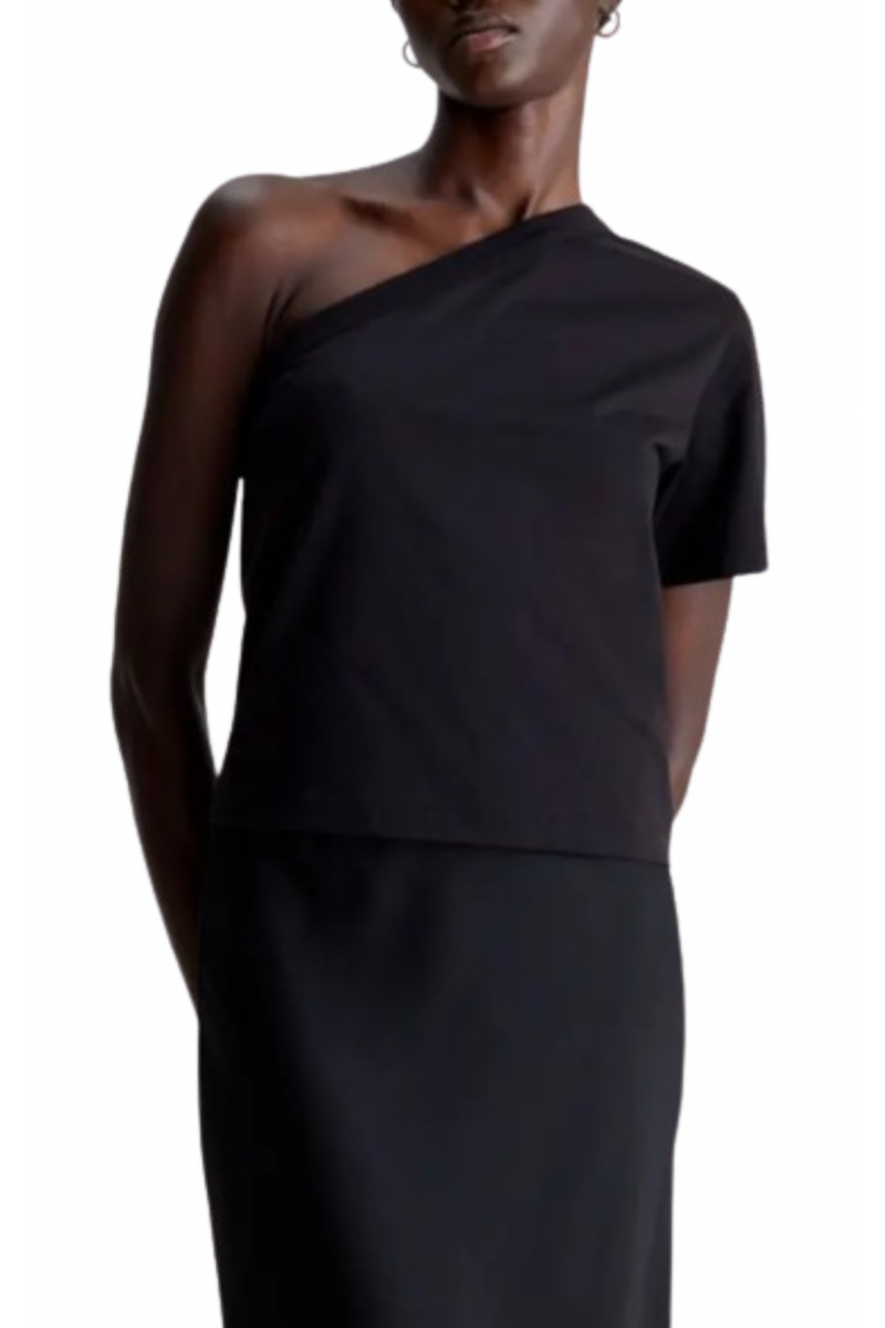 CALVIN KLEIN SMOOTH COTTON ONE SHOULDER TOP - BLACK_BEH