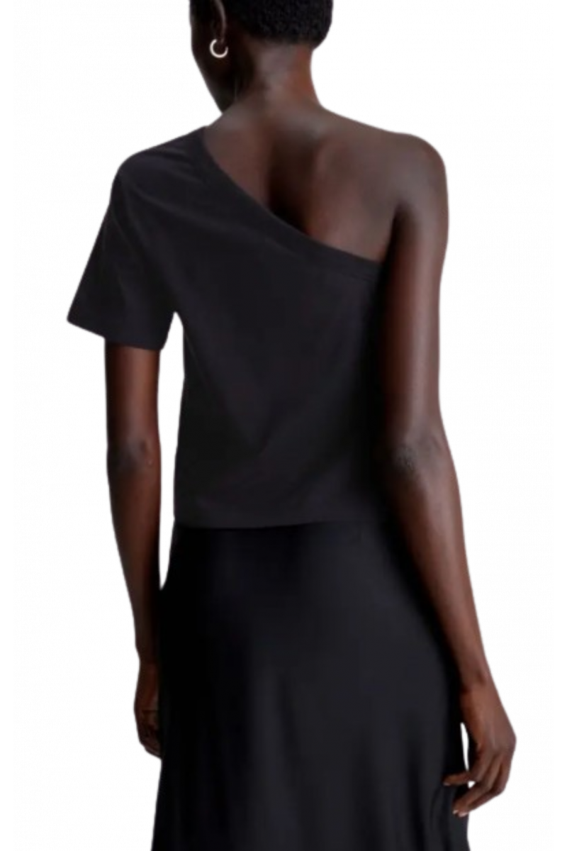 CALVIN KLEIN SMOOTH COTTON ONE SHOULDER TOP - BLACK_BEH