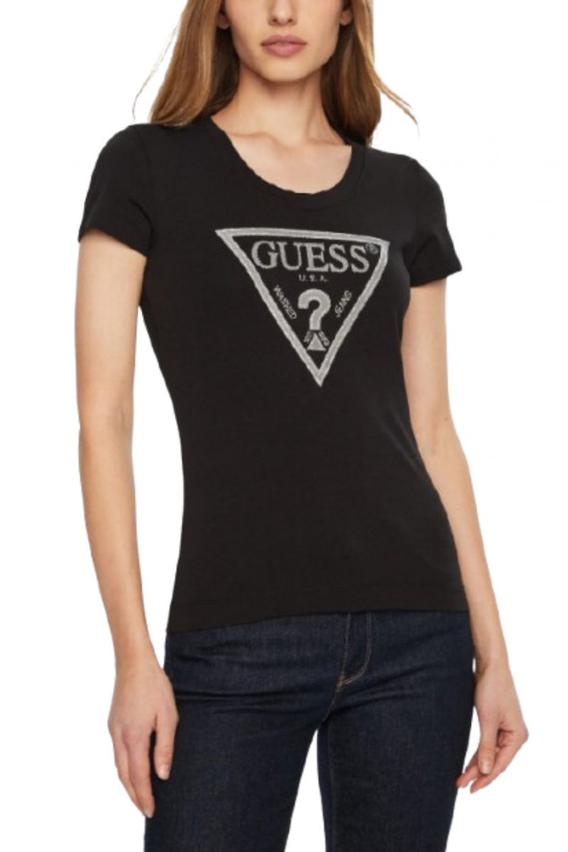 GUESS - SS CN SHINY TRIANGLE TEE BLACK/STRASS - 357684